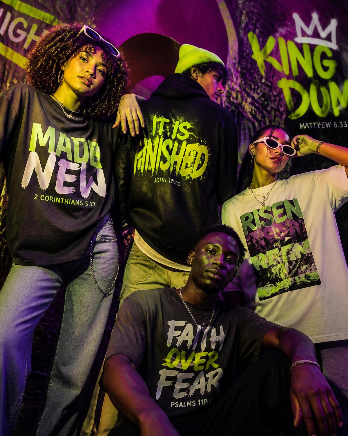 Young believers wearing Virtuous Life Wear Christian streetwear tees and hoodies